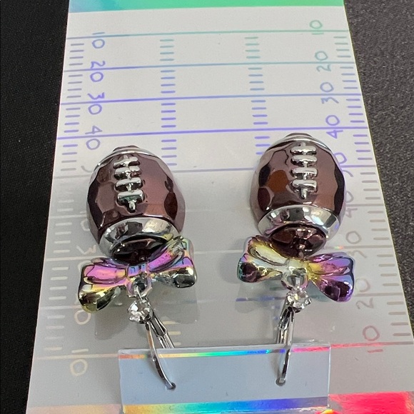 Betsey Johnson | Iridescent Bow Football 🏈 Earrings - Picture 9 of 10